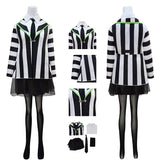 Women BeetleJuice Keaton Cosplay Dress Costume Black White Striped Suite Halloween ACcosplay