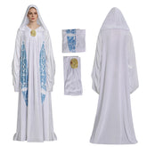 Star Wars Padme Amidala Cosplay Costume White Hooded Blue Printed Outfit ACcosplay