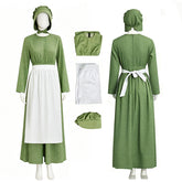 Lady Pioneer Girl Cosplay Costume Little House On The Prairie Green Dress ACcosplay