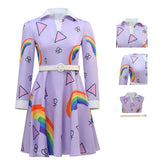 Women Ms.Frizzle Adult Cosplay Costume Halloween Outfit Purple Rainbow Dress ACcosplay