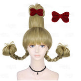 Xmas Cindy Lou Who Wig Christmas Cindy Whoville Blonde Braid Wig with Bow ACcosplay