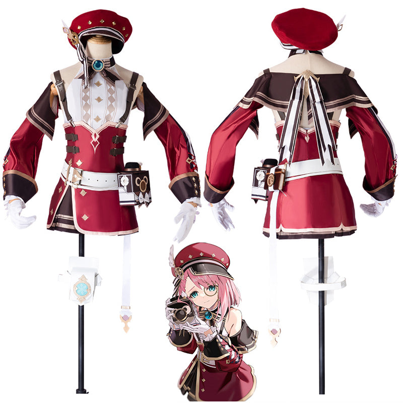 Genshin Impact Charlotte Cosplay Costume Game Fontaine Reporter Uniform Halloween Party Outfit