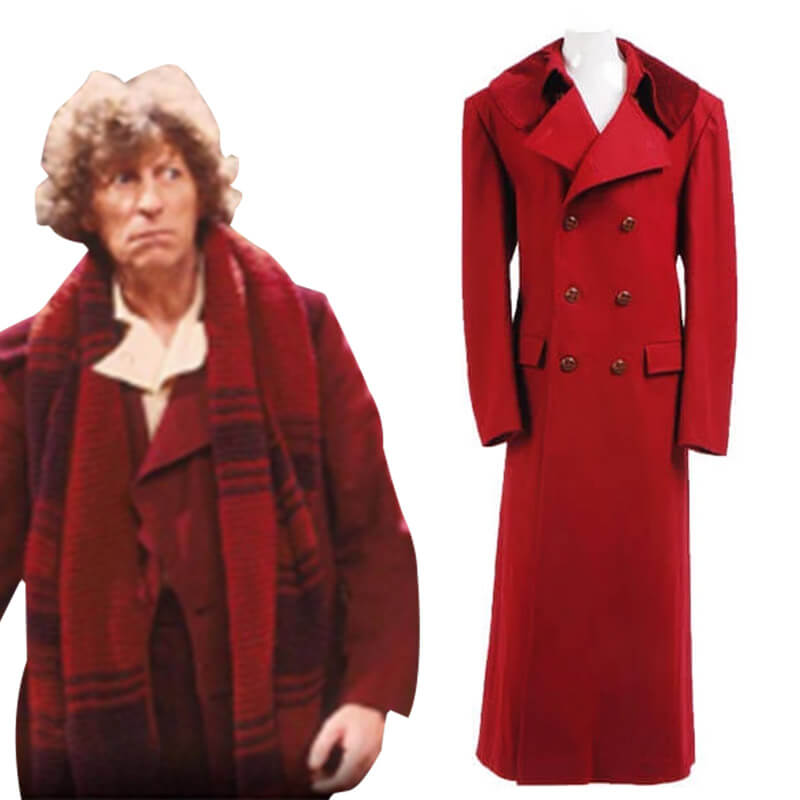 Doctor Who fourth 4th Doctor Dark Red Long Trench Wool Coat Cosplay Costume - ACcosplay