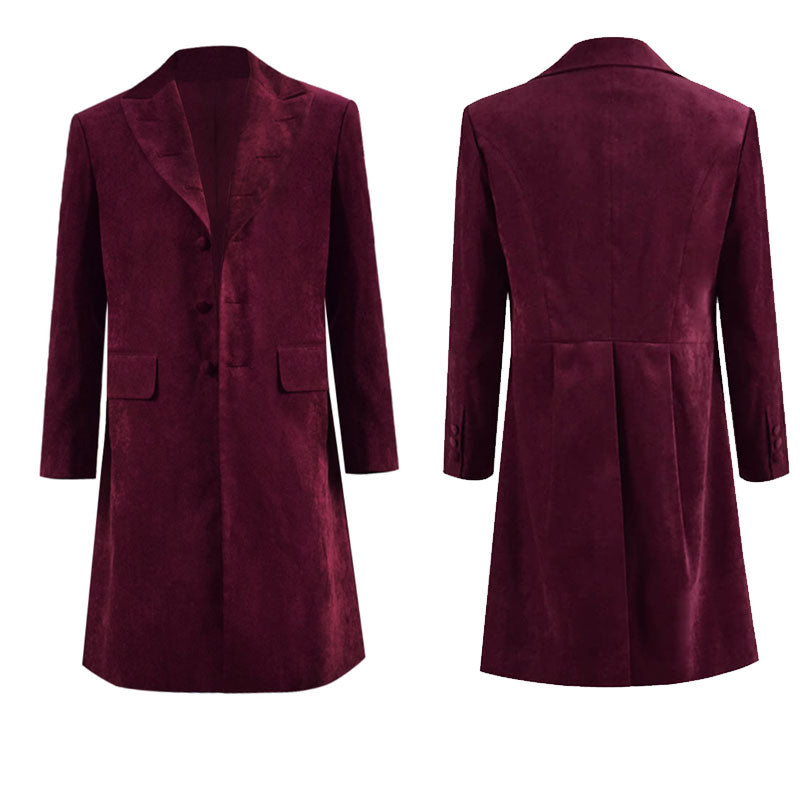 Dr. Fourth 4th Doctor Velvet Trench Coat Burgundy Cosplay Costume - ACcosplay