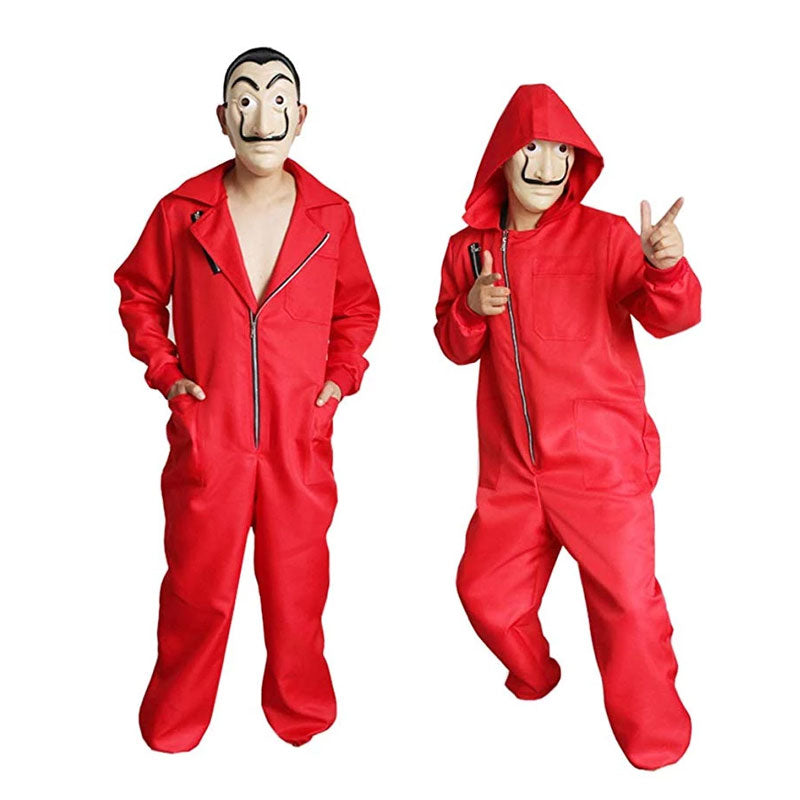 Unisex LA CASA De Papel Money Red Jumpsuit Hoodie with Mask Halloween Costume Kids Adults - ACcosplay