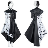 Cruella Deville Cosplay Costume Black White Spot Coat Halloween Carnival Outfit