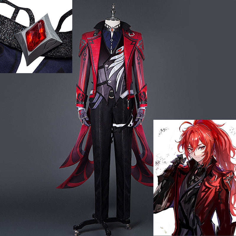 Genshin Impact Diluc Cosplay Costume Game Diluc Red Dead of Night