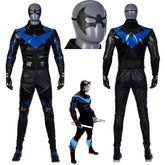 Batman Arkham City Nightwing Dick Grayson Cosplay Costume Robin Superhero Bodysuit Halloween Party Suit