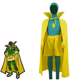 Vision Costume Kids WandaVision Cosplay Green Jumpsuit Yellow Cloak For Boy