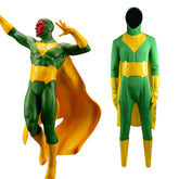 WandaVision Vision Cosplay Costume Green Jumpsuit Bodysuit Cape Full Set outfit For Sale