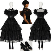 Wednesday Addams Dance Dress Wednesday Black Lace Dress Wednesday Family Cosplay Costume Full Set