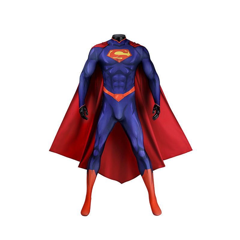 DC The New 52 Superman Clark Kent Superhero Cosplay Costume Print Jumpsuit Cloak ACcosplay