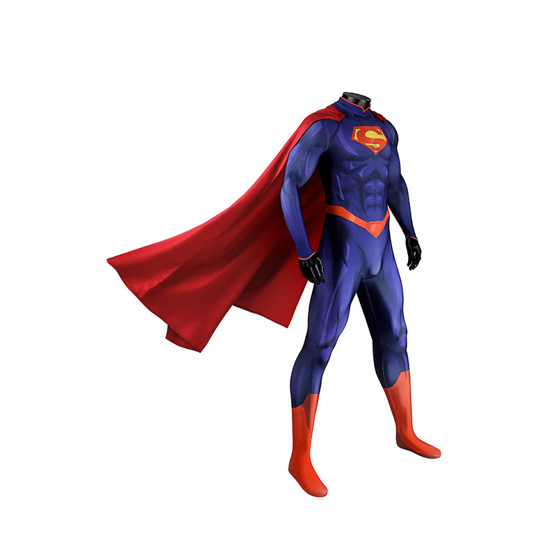 DC The New 52 Superman Clark Kent Superhero Cosplay Costume Print Jumpsuit Cloak ACcosplay