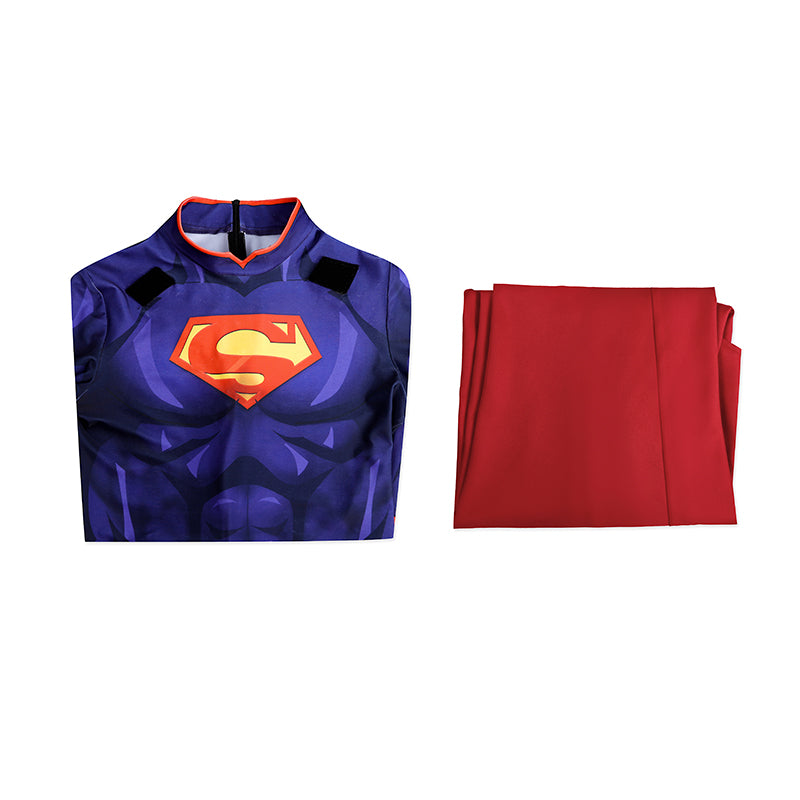 DC The New 52 Superman Clark Kent Superhero Cosplay Costume Print Jumpsuit Cloak ACcosplay