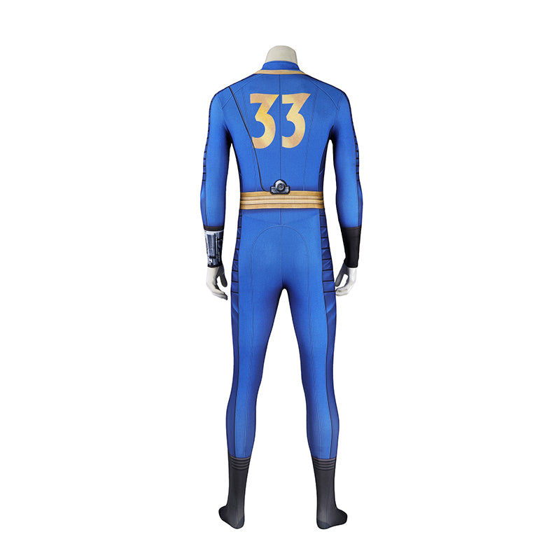 Male Fallout Vault 33 Uniform Cosplay Costume Spandex Halloween Suit