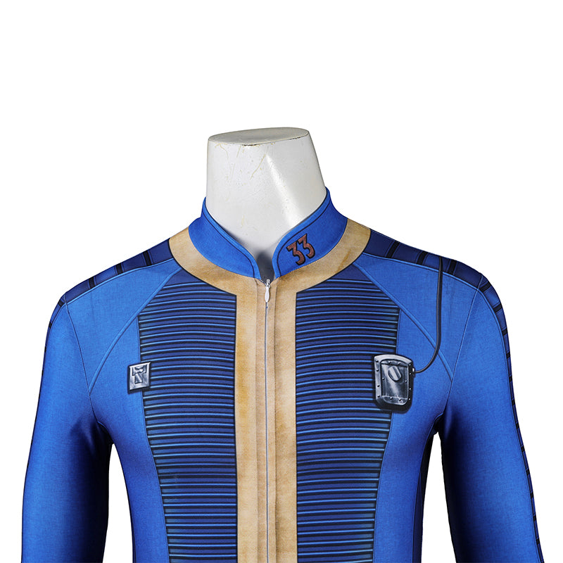 Male Fallout Vault 33 Uniform Cosplay Costume Spandex Halloween Suit