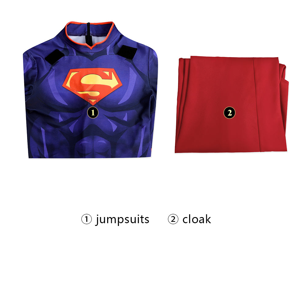 DC The New 52 Superman Clark Kent Superhero Cosplay Costume Print Jumpsuit Cloak ACcosplay