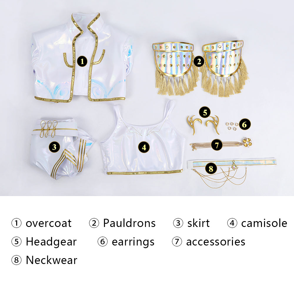 Deluxe Kpop Demon Hunters Mira Cosplay Costume Golden White Dance Suit ACcosplay