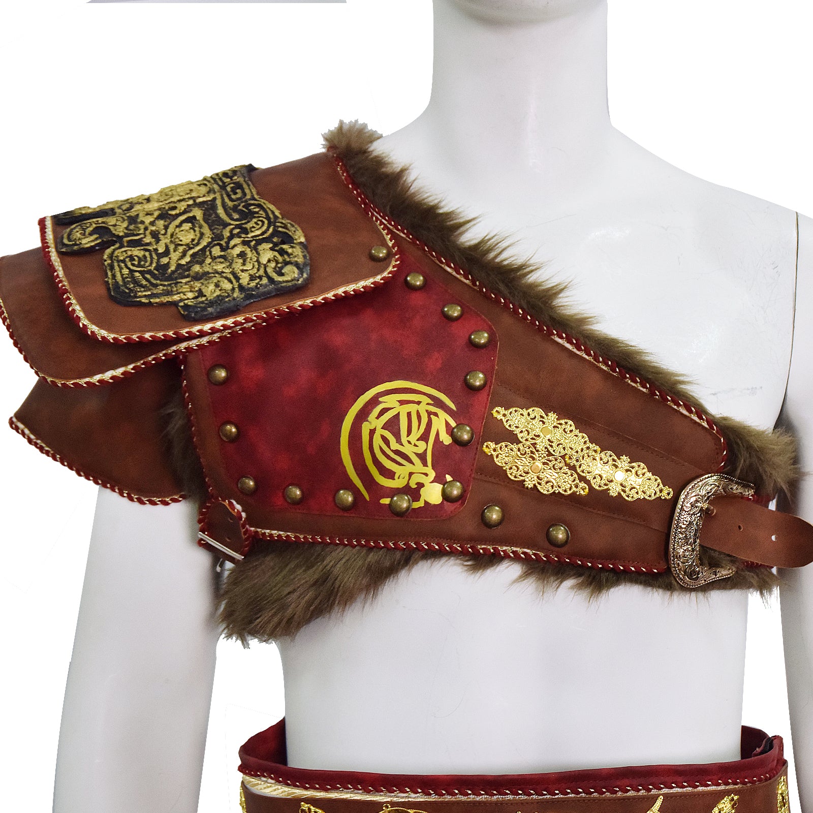 Martial Deity 4 Kratos Cosplay Costume Spartan Warrior Leather Battle Outfit With Fur Shoulder Armor