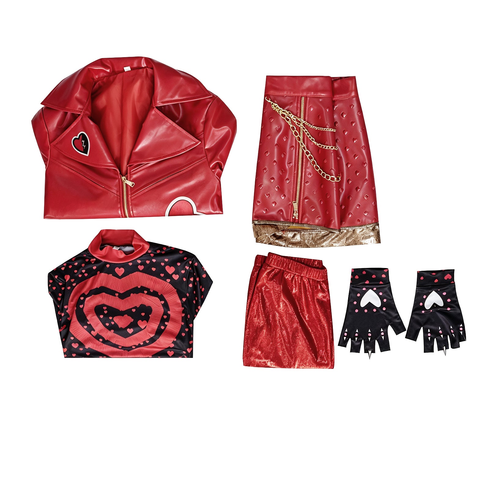 Descendants 5 Red Cosplay Costume Princess Red Red Faux Leather Jacket Pants ACcosplay