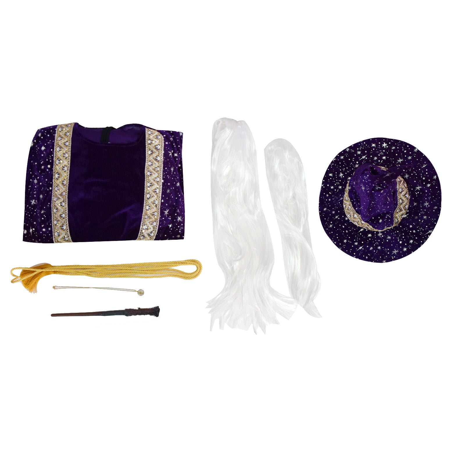 Wizard Robe Men Purple Velvet Wizard Robe Cosplay Costume With Wig Beard Suit ACcosplay