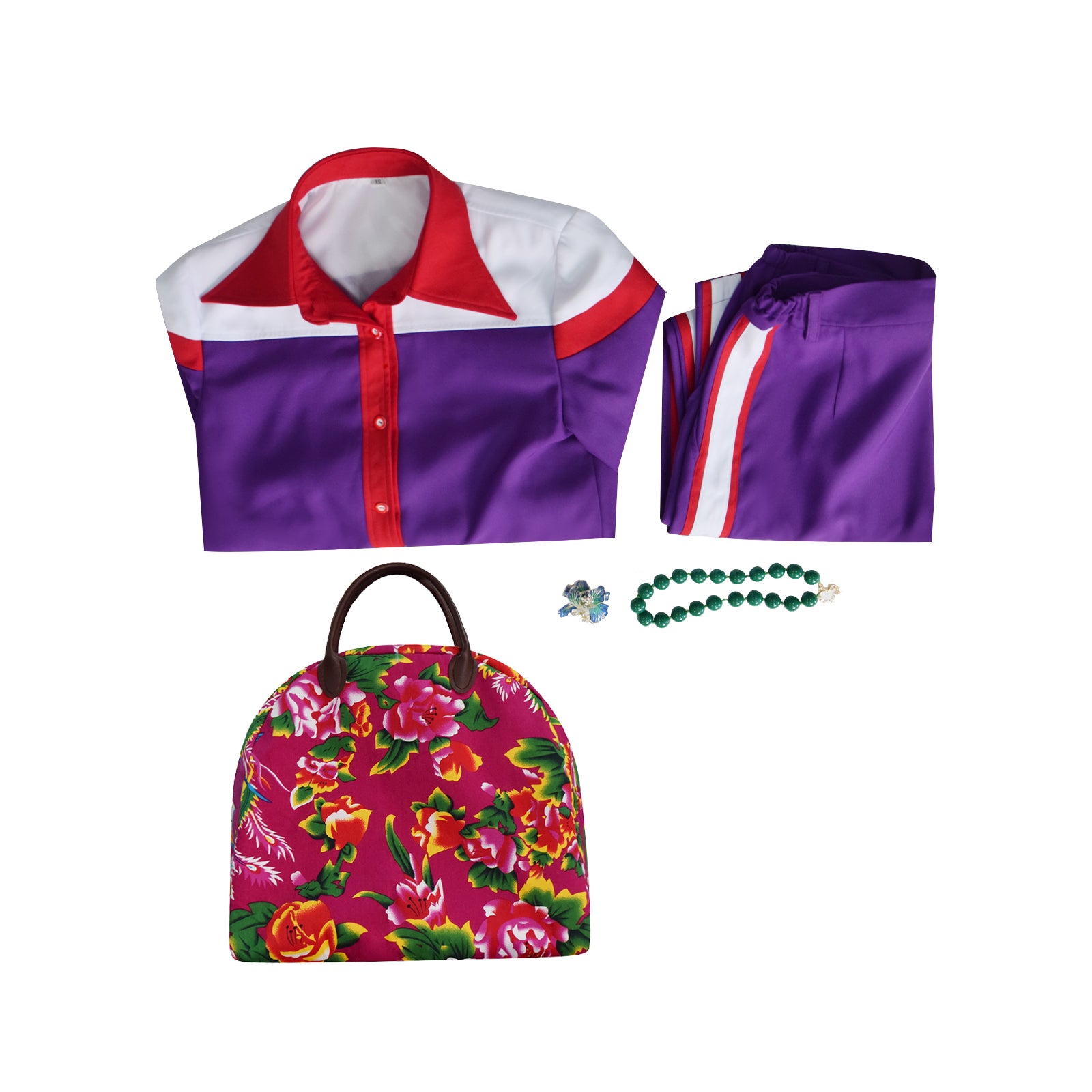 Movie Weapons Aunt Gladys Cosplay Costume Purple Halooween Suit With Bag Necklace ACcosplay