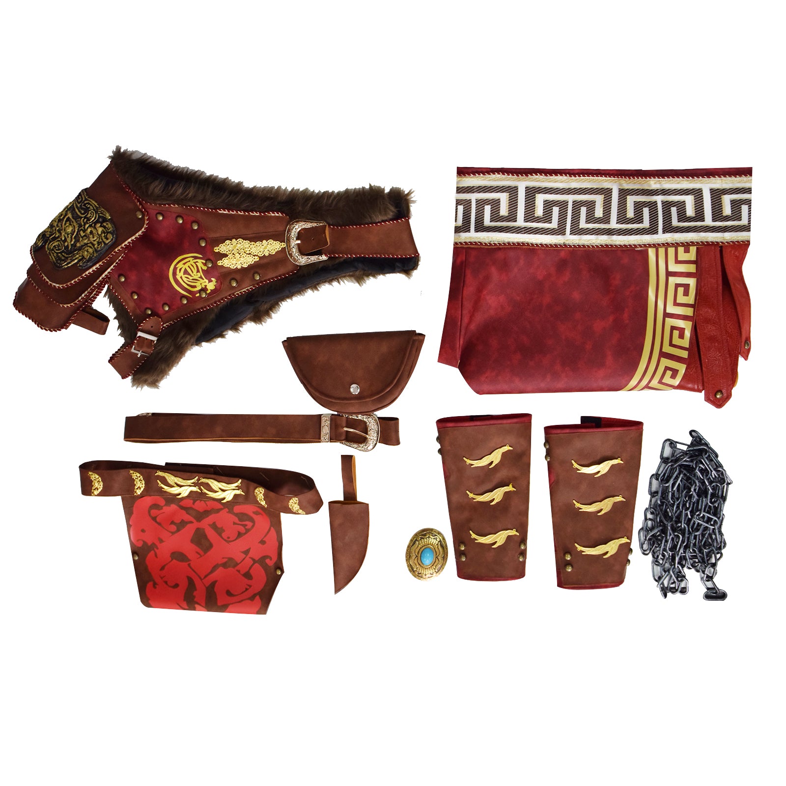 Martial Deity 4 Kratos Cosplay Costume Spartan Warrior Leather Battle Outfit With Fur Shoulder Armor