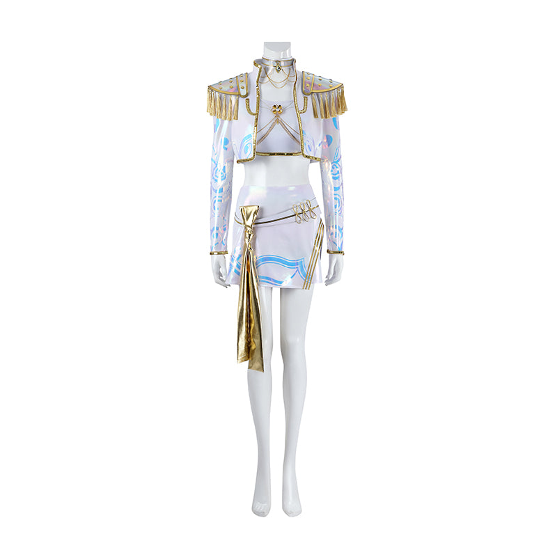 Deluxe Kpop Demon Hunters Mira Cosplay Costume Golden White Dance Suit ACcosplay