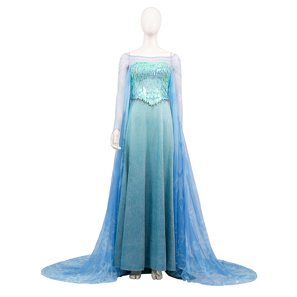 Deluxe Frozen 2 Elsa Cosplay Costume Blue Dress Halloween Outfit ACcosplay