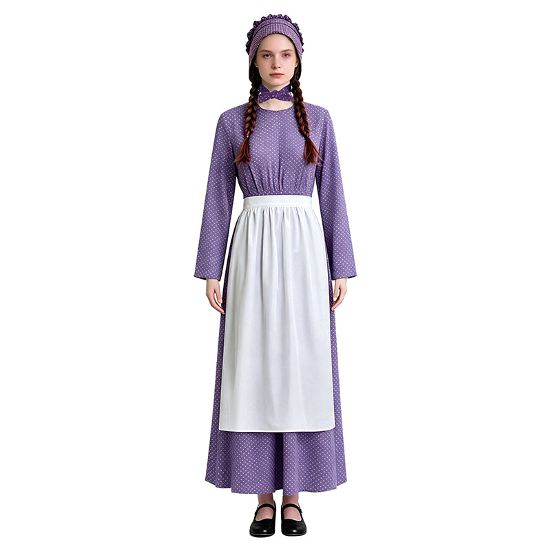 Lady Pioneer Girl Cosplay Costume Little House On The Prairie Purple Dress ACcosplay