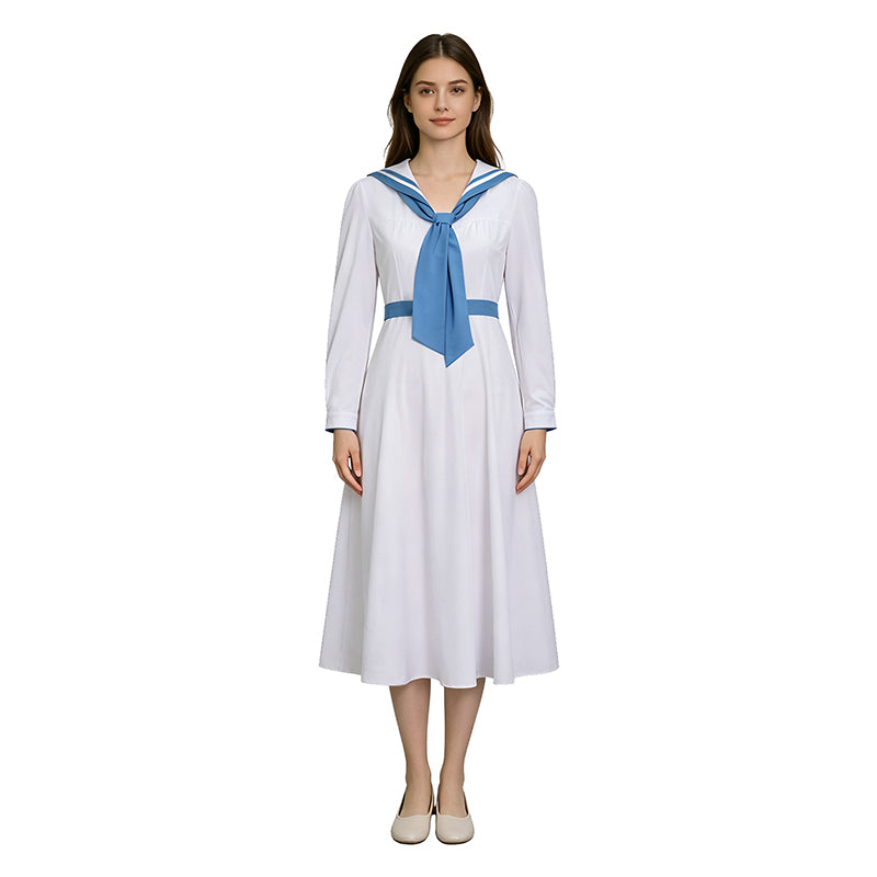 Women Vintage Sailor Collar Midi Dress Long Sleeve For Cosplay Party Daily Wear ACcosplay