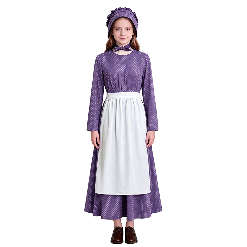 Lady Pioneer Girl Cosplay Costume Little House On The Prairie Purple Dress ACcosplay