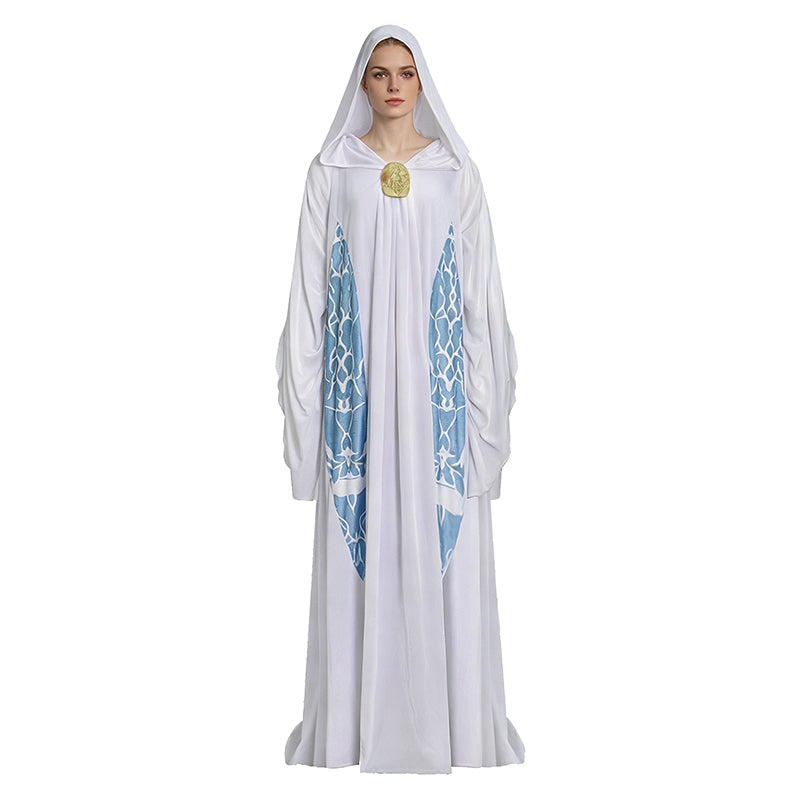 Star Wars Padme Amidala Cosplay Costume White Hooded Blue Printed Outfit ACcosplay