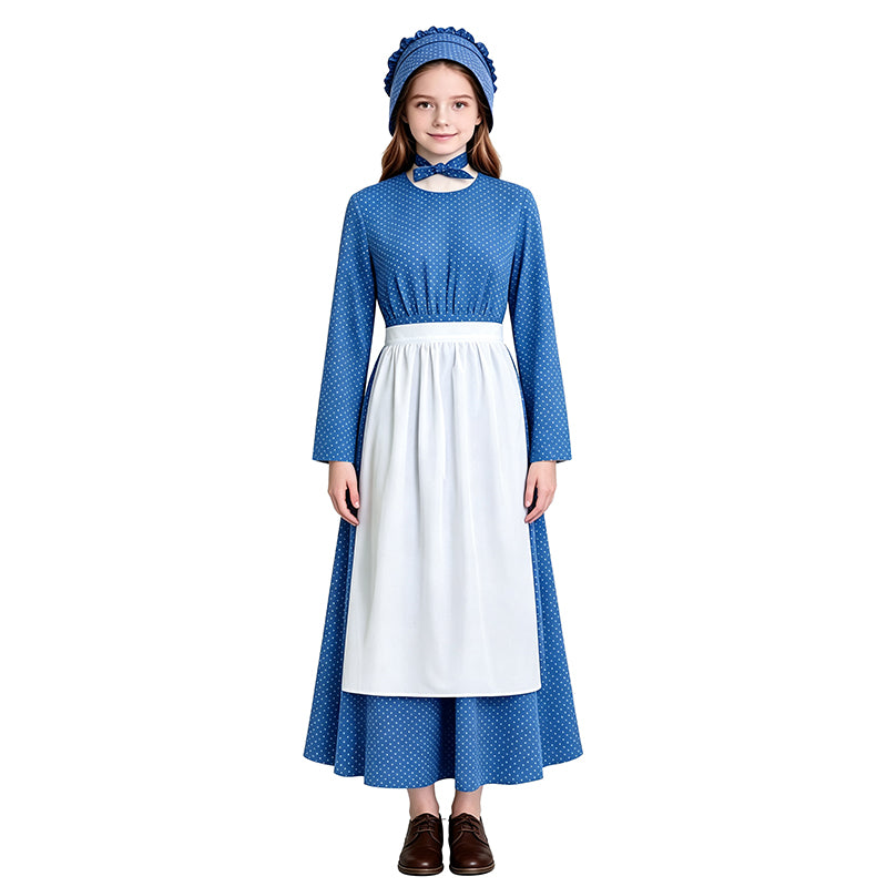 Lady Pioneer Girl Cosplay Costume Little House On The Prairie Blue Dress ACcosplay