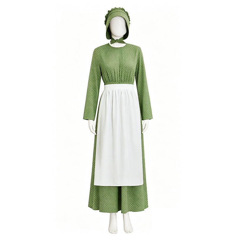 Lady Pioneer Girl Cosplay Costume Little House On The Prairie Green Dress ACcosplay