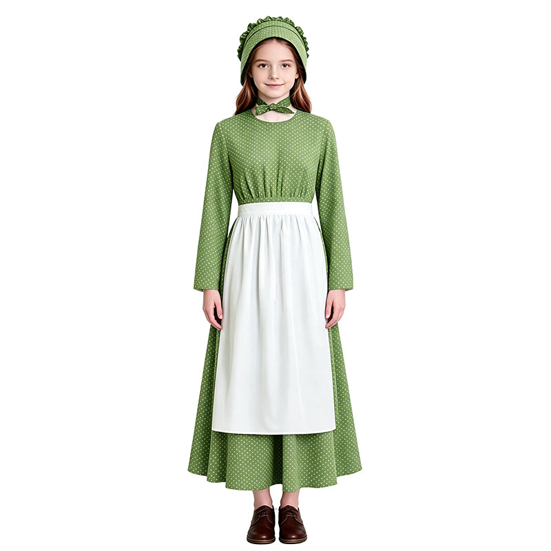 Lady Pioneer Girl Cosplay Costume Little House On The Prairie Green Dress ACcosplay
