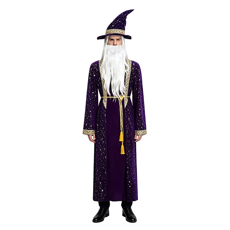 Wizard Robe Men Purple Velvet Wizard Robe Cosplay Costume With Wig Beard Suit ACcosplay