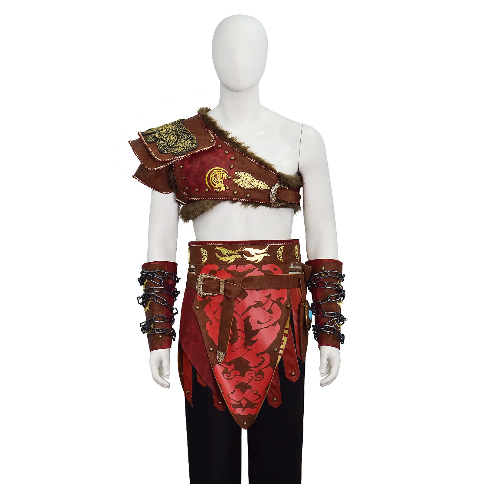 Martial Deity 4 Kratos Cosplay Costume Spartan Warrior Leather Battle Outfit With Fur Shoulder Armor