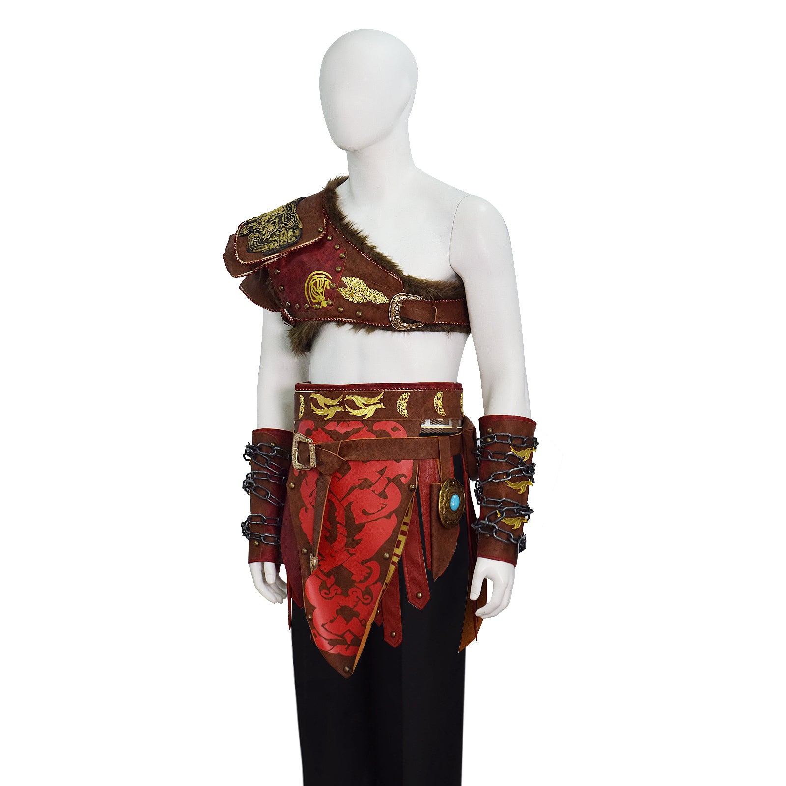 Martial Deity 4 Kratos Cosplay Costume Spartan Warrior Leather Battle Outfit With Fur Shoulder Armor