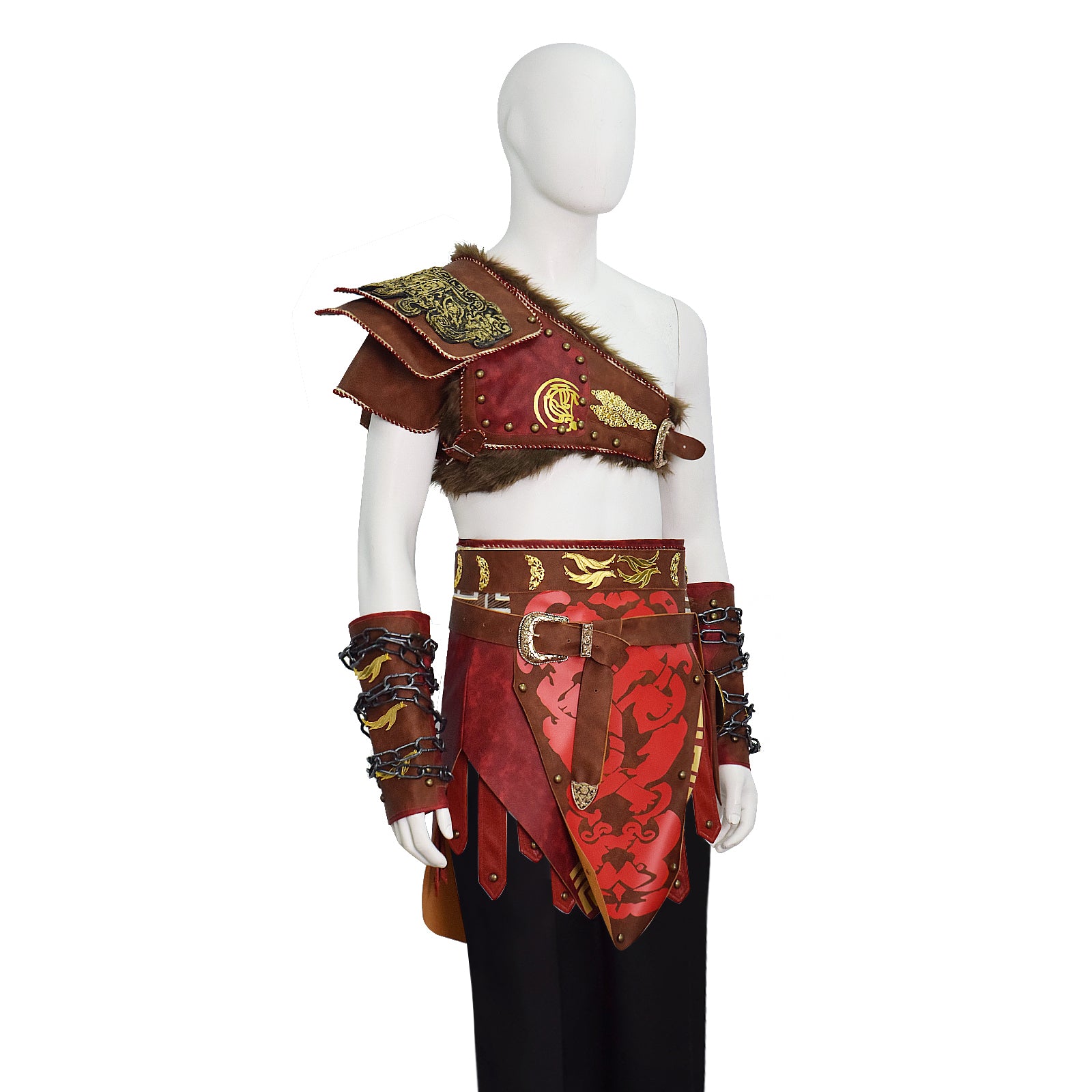 Martial Deity 4 Kratos Cosplay Costume Spartan Warrior Leather Battle Outfit With Fur Shoulder Armor