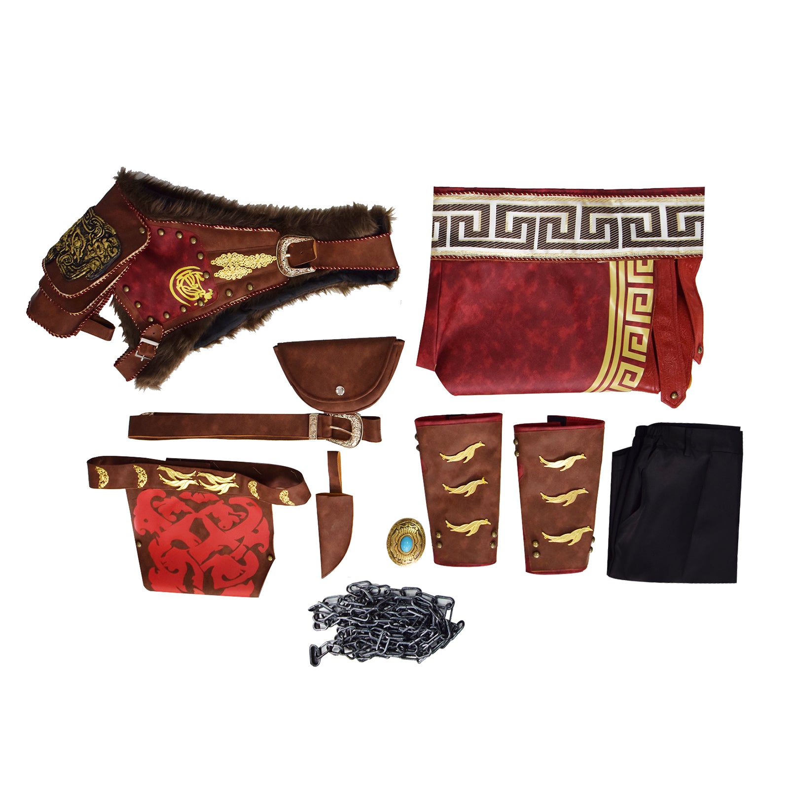Martial Deity 4 Kratos Cosplay Costume Spartan Warrior Leather Battle Outfit With Fur Shoulder Armor