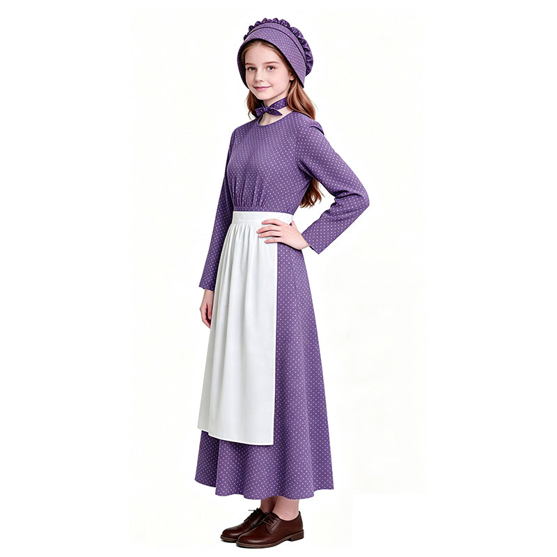 Lady Pioneer Girl Cosplay Costume Little House On The Prairie Purple Dress ACcosplay