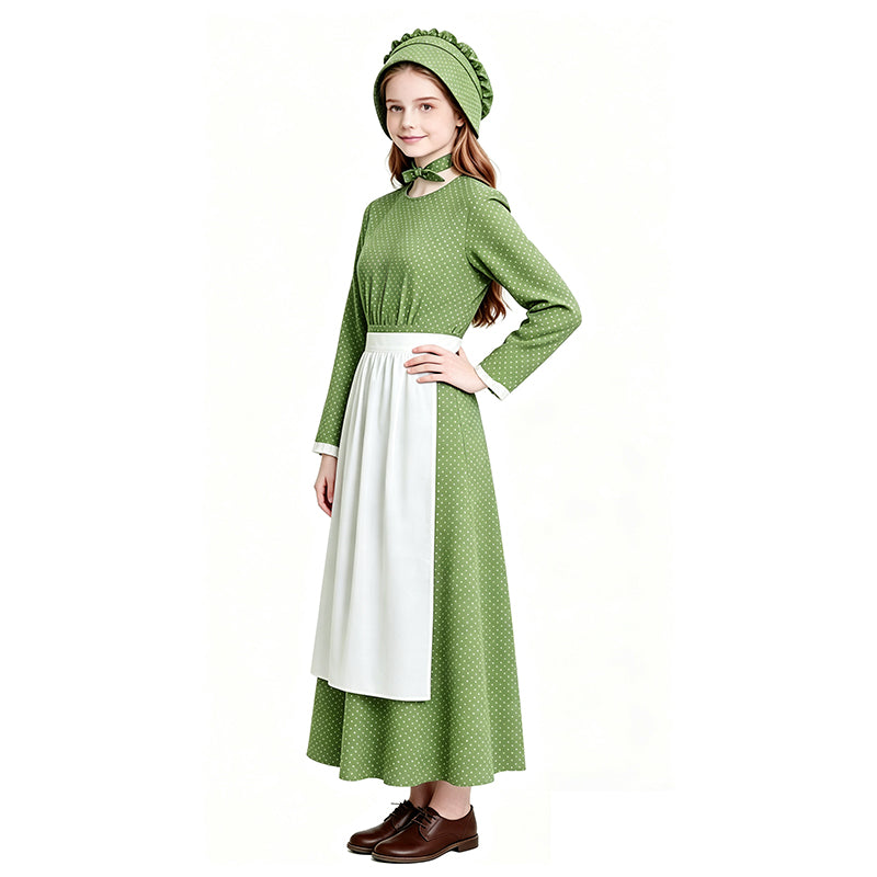 Lady Pioneer Girl Cosplay Costume Little House On The Prairie Green Dress ACcosplay