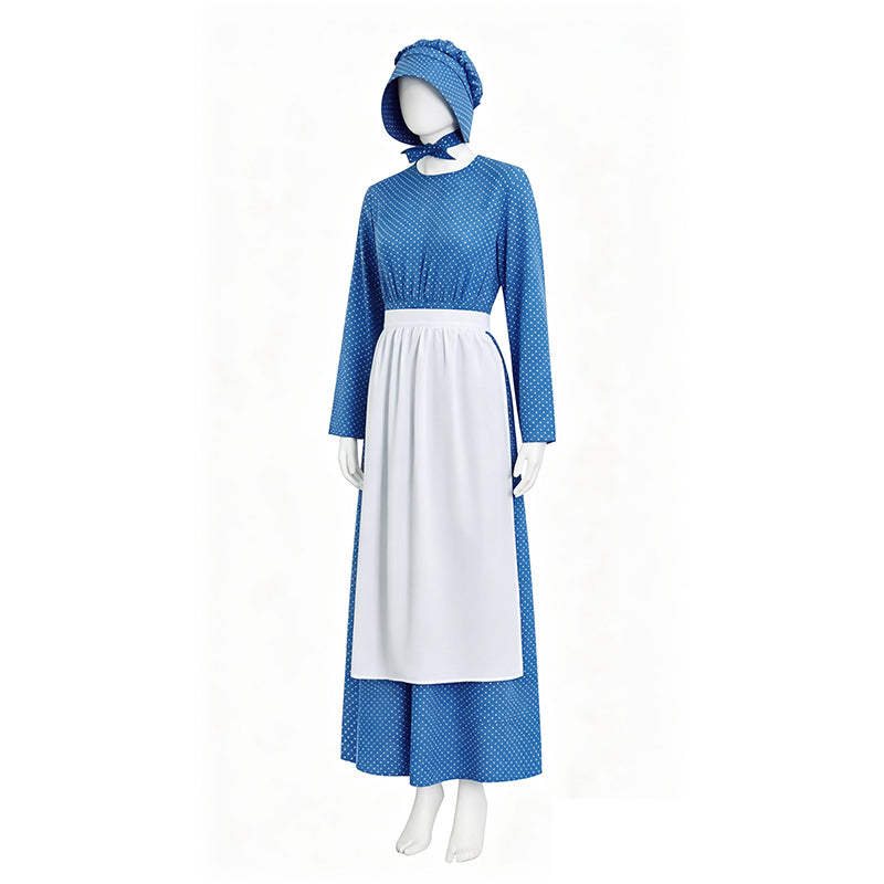 Lady Pioneer Girl Cosplay Costume Little House On The Prairie Blue Dress ACcosplay