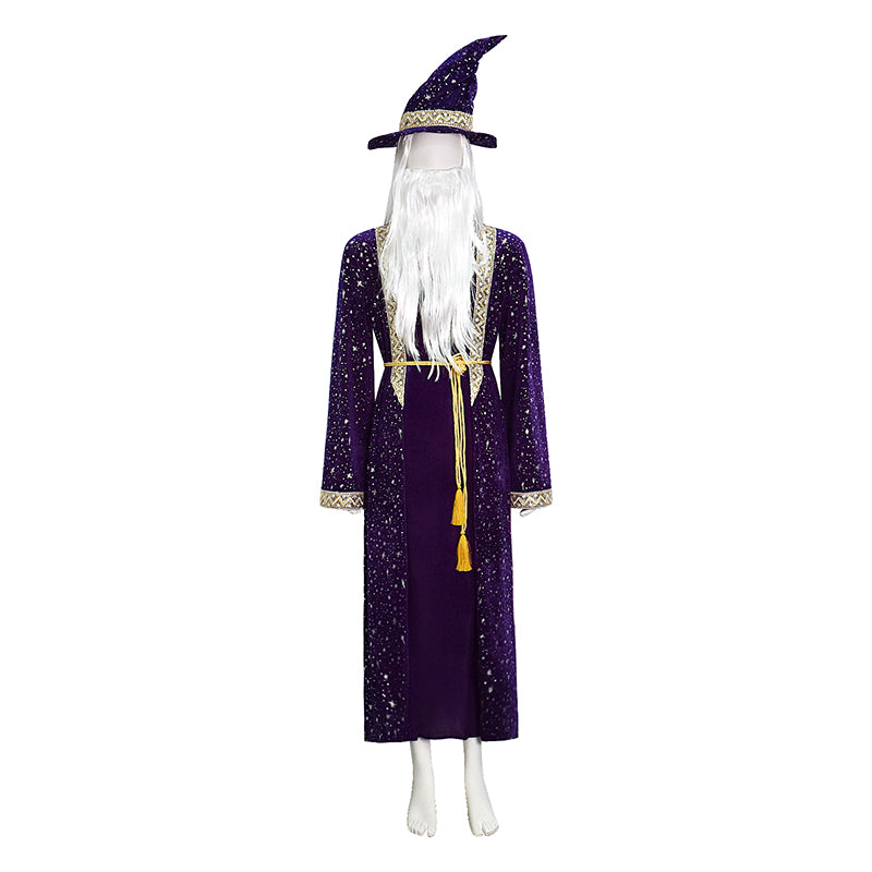 Wizard Robe Men Purple Velvet Wizard Robe Cosplay Costume With Wig Beard Suit ACcosplay