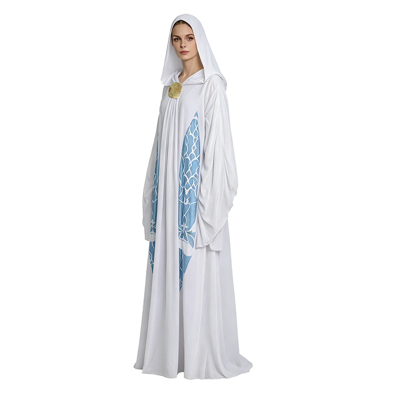 Star Wars Padme Amidala Cosplay Costume White Hooded Blue Printed Outfit ACcosplay