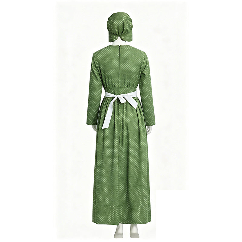 Lady Pioneer Girl Cosplay Costume Little House On The Prairie Green Dress ACcosplay
