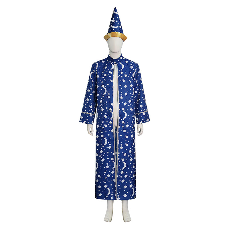 Wizard Blue Robe With Gold Moon Star Print Halloween Wizard Costume Cloak ACcosplay