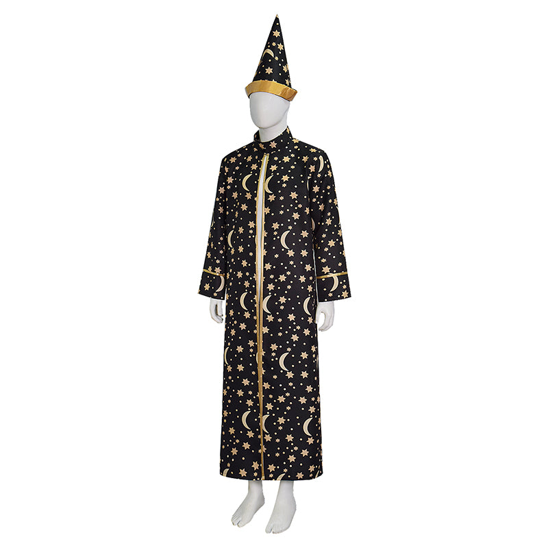 Wizard Robe With Gold Moon Star Print Halloween Wizard Costume Cloak ACcosplay