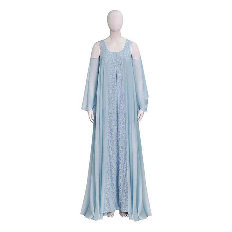 Star Wars Padme Amidala Cosplay Dress Light Blue Lace Chiffon Long Maxi Gown ACcosplay, Female / S